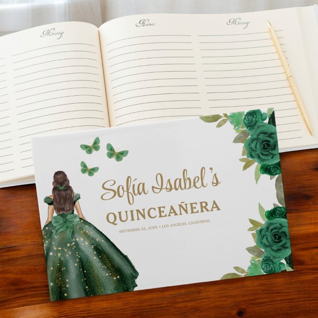 Livre D'or Robe verte Emeraude Florale Anniversaire Quinceane (Créateur téléchargé)
