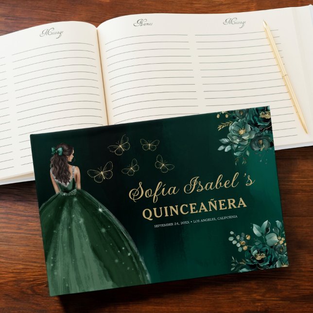 Livre D'or Robe verte Emeraude Florale Anniversaire Quinceane (Créateur téléchargé)