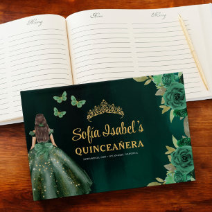 Livre D'or Robe verte Emeraude Florale Anniversaire Quinceane