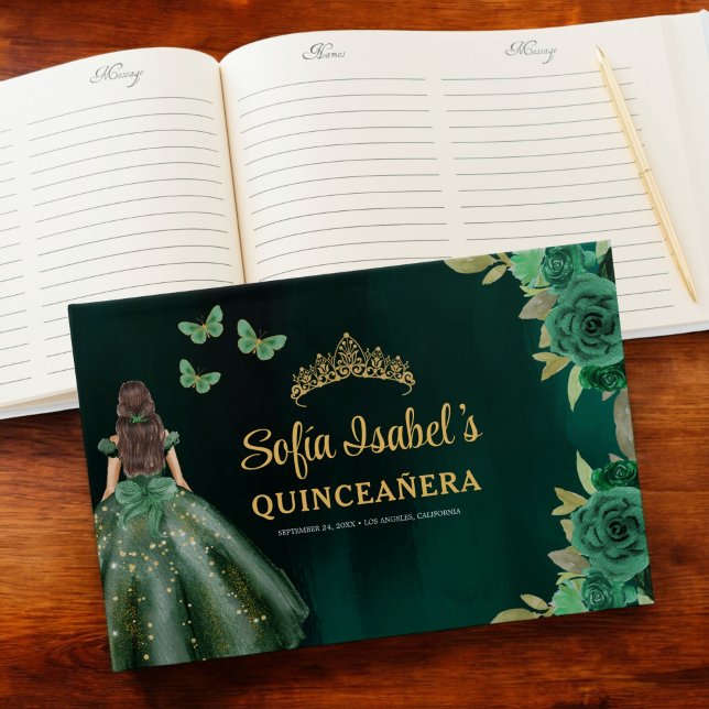 Livre D'or Robe verte Emeraude Florale Anniversaire Quinceane (Créateur téléchargé)