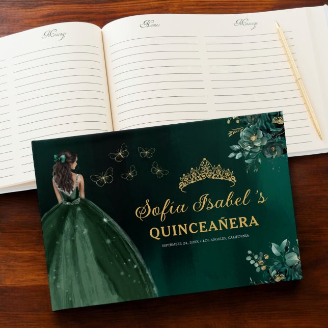 Livre D'or Robe verte Emeraude Florale Anniversaire Quinceane (Créateur téléchargé)