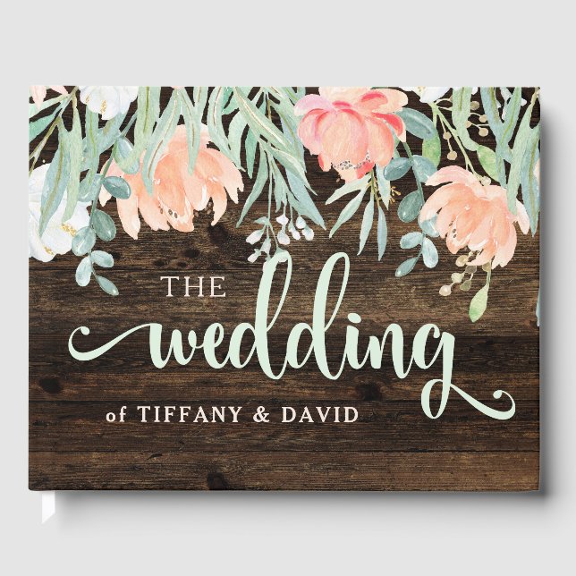 Livre D'or Romance florale rustique | Bois et aquarelle (Recto)