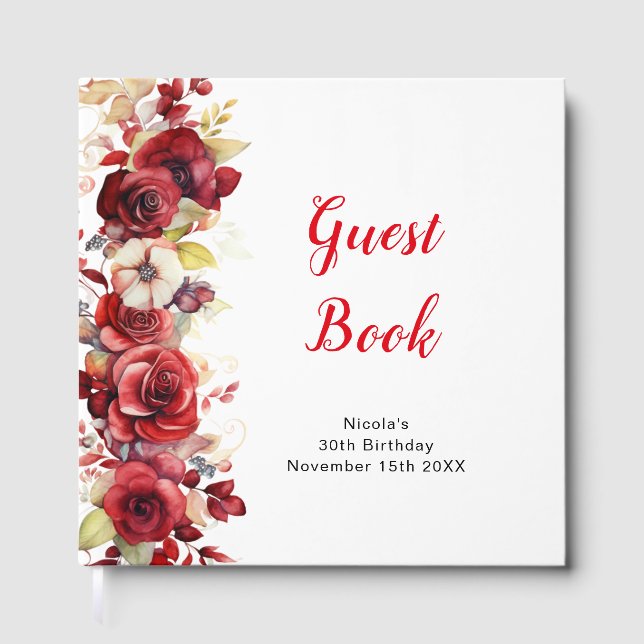 Livre D'or Romantic Red Roses Floral Birthday Party (Recto)