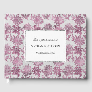 Livre D'or Romantique Bourgogne Rouge Argent Mariage Floral