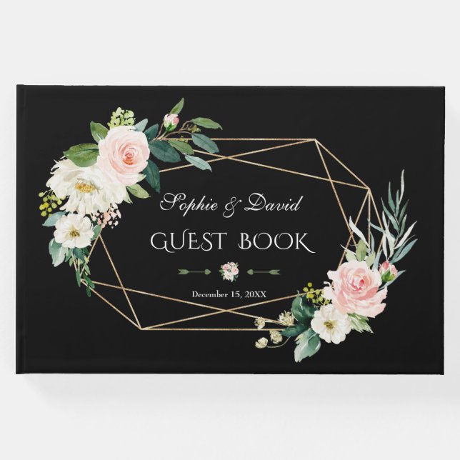 Livre D'or Romantique Flush Flowers Gold Frame Black Mariage (Devant)