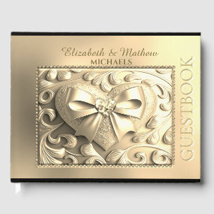 Livre D'or Romantique Gold Heart Satin Bow