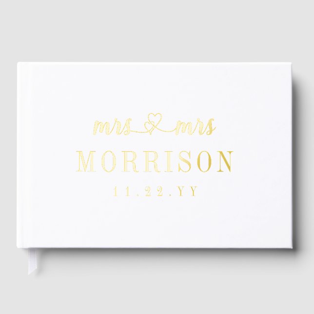 Livre D'or Romantique Gold Heart Script Mme & Mme Mariage (Recto)