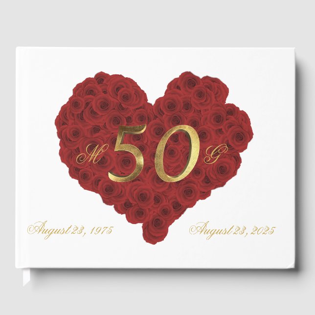 Livre D'or Romantique Roses rouges Coeur 50e anniversaire Mar (Recto)