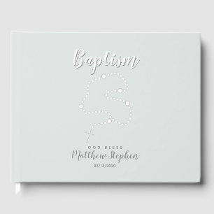 Livre D'or Rosaire du baptême sur bleu en poudre