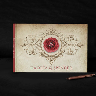 Livre D'or Rose à bijoux   Vintage Crimson Red Gem Grunge
