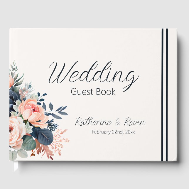 Livre D'or Rose bleu bleu Dusty Floral Mariage (Recto)