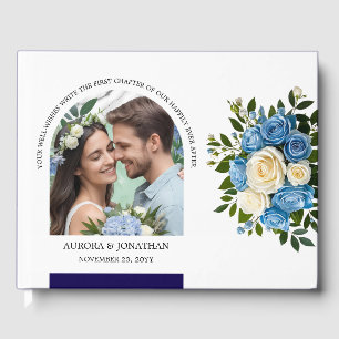 Livre D'or Rose bleue et blanche personnalisée
