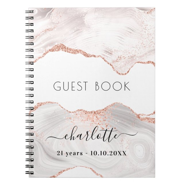 Livre d'or rose d'anniversaire agate en marbre or (Devant)