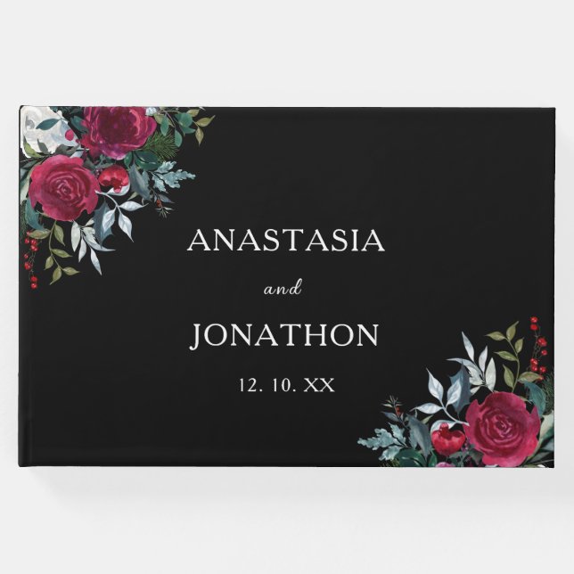 Livre D'or Rose floral de Noël Mariage personnalisé (Devant)
