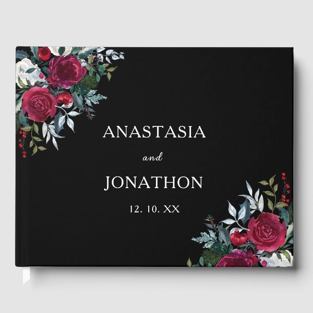 Livre D'or Rose floral de Noël Mariage personnalisé (Recto)