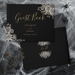 Livre D'or Rose Floral Gothique Noir et Mariage Or
