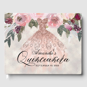 Livre D'or Rose floral tendance Gold Gown Quinceañera