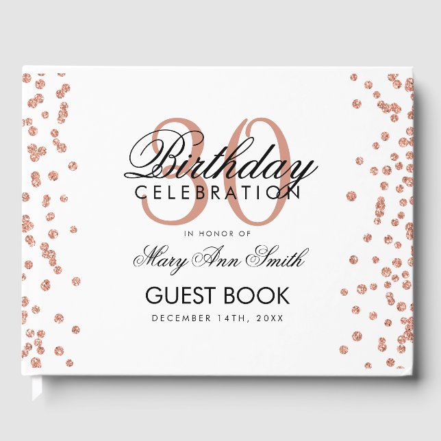 Livre D'or Rose Gold Confetti Blanc 30e fête d'anniversaire (Recto)