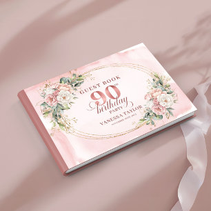 Livre D'or Rose Gold Élégant Floral Vert 90e Anniversaire