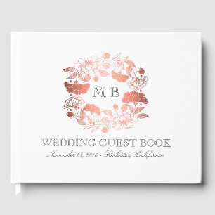 Livre D'or Rose Gold et White Floral Wreath Mariage élégant