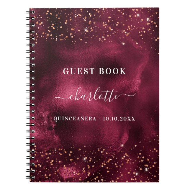 Livre d'or rose Quinceanera bordeaux parties scint (Devant)