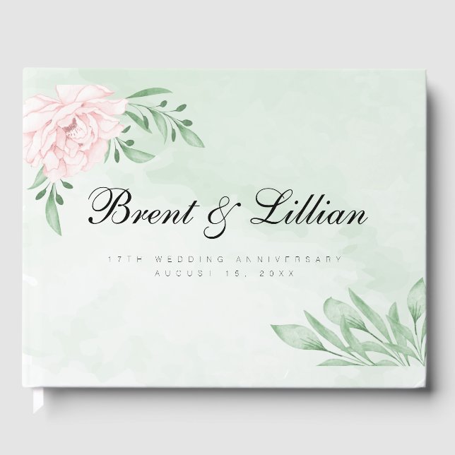 Livre D'or Rose rose Eucalyptus 25e anniversaire Mariage (Recto)