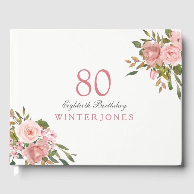 Livre D'or Rose Rose Gold Flowers 80e fête d'anniversaire (Recto)