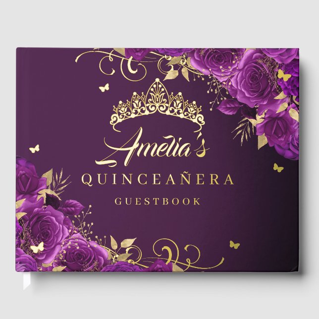 Livre D'or Rose violet Floral Swirl Quinceanera Or (Recto)