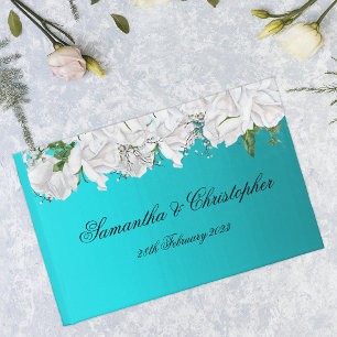 Livre D'or Roses blanches et Mariage d'aqua brillant