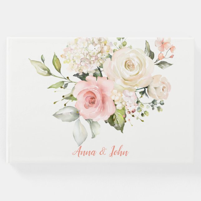 Livre D'or Roses blanches roses Hydrangées blanches Mariage d (Devant)