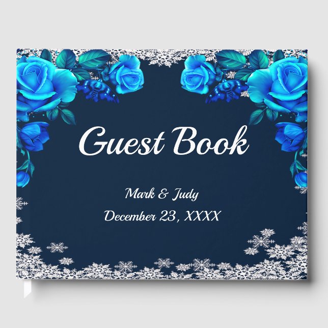 Livre D'or Roses Bleues Brillantes Flocon de Noël (Recto)