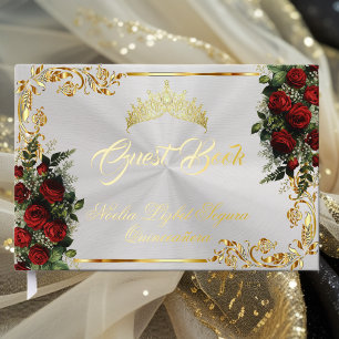 Livre D'or Roses, Diadème & Feuilles d'Or - Blanc Perle