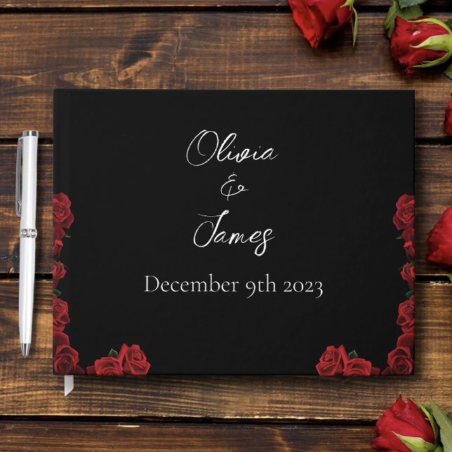 Livre D'or Roses rouges Blanc Black Elegance Mariage intempor (Créateur téléchargé)