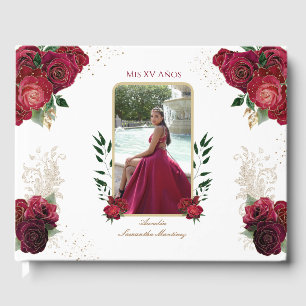 Livre D'or Roses rouges, Blanc, Quinceañera Libro de Firmas