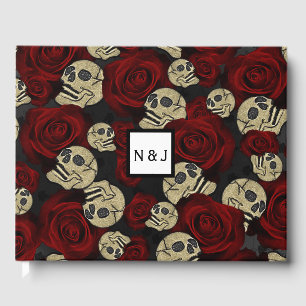 Livre D'or Roses rouges et crânes gris noir floral gothique