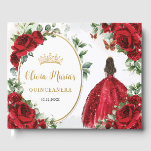 Livre D'or Roses rouges Floral Princesse robe or Quinceanera