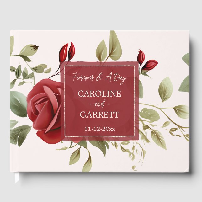 Livre D'or Roses rouges romantiques Mariage rose pâle (Recto)