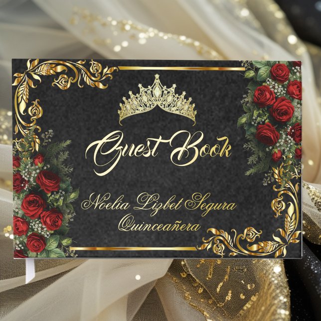 Livre D'or Roses, Tiara & Gold Leaves - Black (Créateur téléchargé)