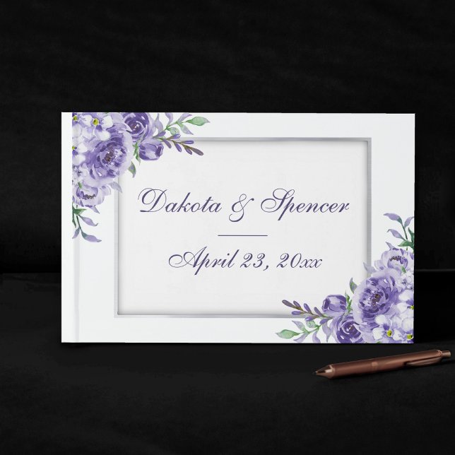 Livre D'or Roses violets | Elégante aquarelle florale Boho (Créateur téléchargé)