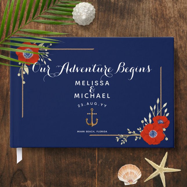 Livre D'or Rouge blanc et bleu Anémones ⚓️ Mariage nautique (Red White & Blue Anemones ⚓️ Nautical Wedding Guest Book
)