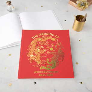 Livre D'or Rouge Dragon Phoenix Asiatique Chinois Mariage Gol