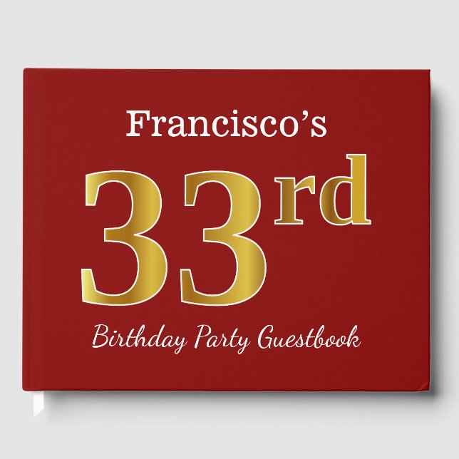 Livre D'or Rouge, Faux Gold 33e fête d'anniversaire + Nom per (Recto)