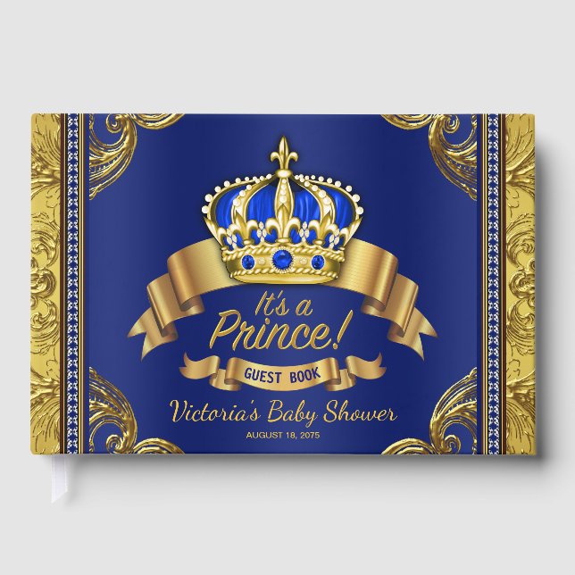 Livre D'or Royal Blue and Gold Prince Baby shower Guest Books (Recto)