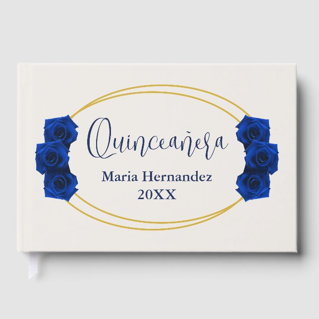 Livre D'or Royal Blue et Gold Geometry Quinceañera (Recto)