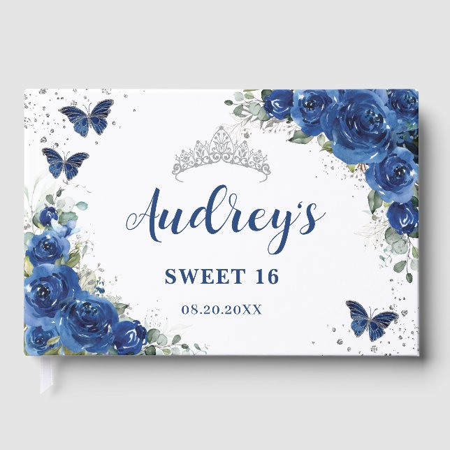 Livre D'or Royal Blue Floral Butterflies 15e anniversaire (Recto)
