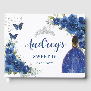Livre D'or Royal Blue Floral Rose Brown Princesse Anniversair