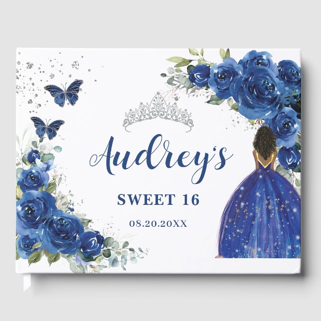 Livre D'or Royal Blue Floral Rose Brown Princesse Anniversair (Recto)