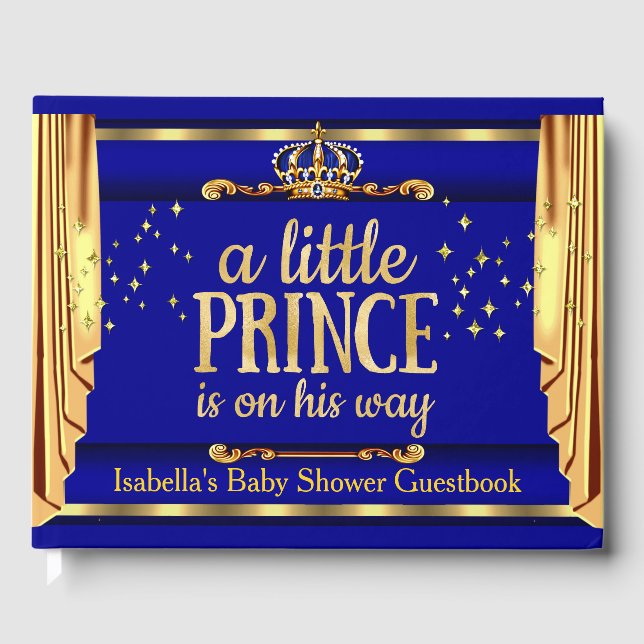 Livre D'or Royal Blue Gold Drapes Prince Baby shower (Recto)