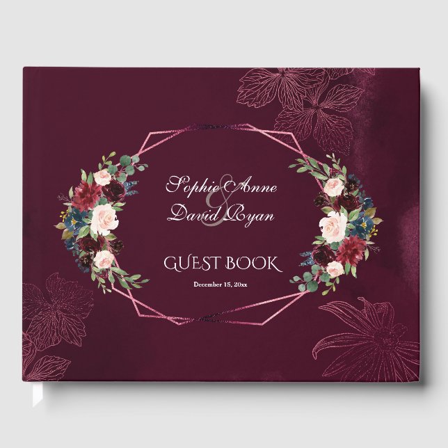 Livre D'or Royal Bourgogne Floral Mariage géométrique (Recto)