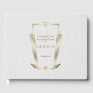 Livre D'or Royal Gold White Art Déco Mariage Monogramme